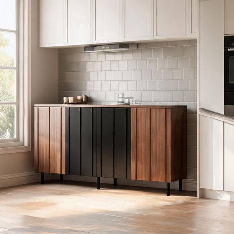 Buffet en panneaux de particules finition noyer et noir 160 x 35 (1/5)