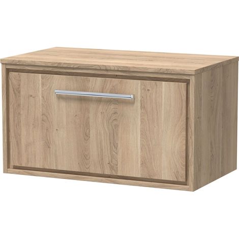 Longnor 1 Drawer Wall Hung Vanity Unit with Worktop, Light Oak, 800mm
