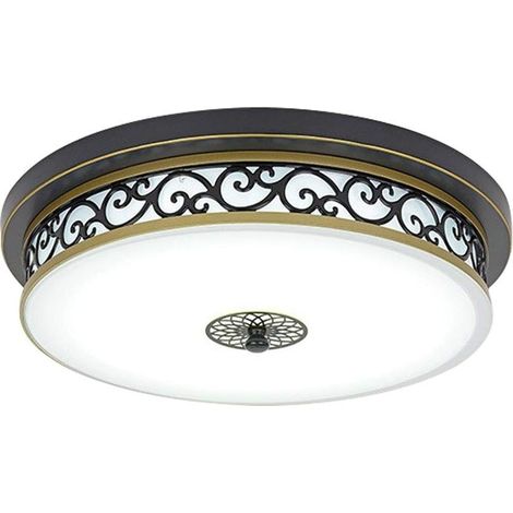 18W LED Rétro Plafonnier Rond Antique Design Classique en Métal Verre Abat-Jour Vintage Plafond Lamp 30cm,Blanc froid,Noir (1/4)