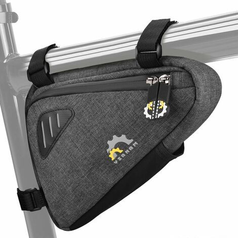 Sacoche triangulaire étanche pour vélo, sacoche de cadre, sacoche pour chambre à air, trousse à outils, idéale pour VTT et vélo de route - Gris foncé (1/5)