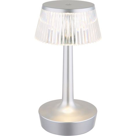 Akku Tischleuchte Kristall Tischlampe CCT dimmbar Nachttischleuchte Touchdimmer, silber, LED 0,7W 90Lm warmweiß, DxH 12x23 cm