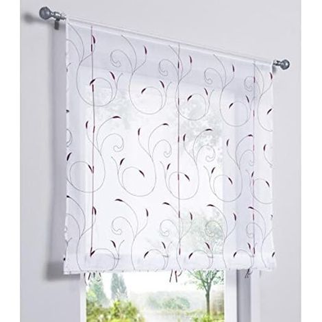 1 Pièce Rideau de Fenêtre Broderie Floral Raffrollo Haut Qualité Voile Décoration de la Chambre Salle de Bain Balcon(Violet,140x140cm)