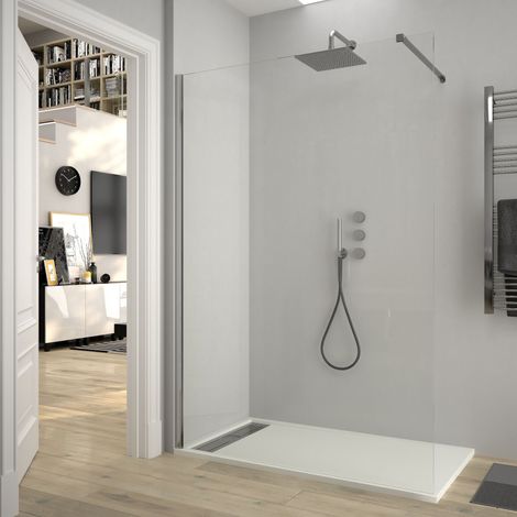 Transparenter Duschwand aus festem Glas – Glasstärke 8 mm – Höhe 200 cm – inklusive Kalkschutz – Profil aus verchromtem Aluminium (70 cm) (1/4)