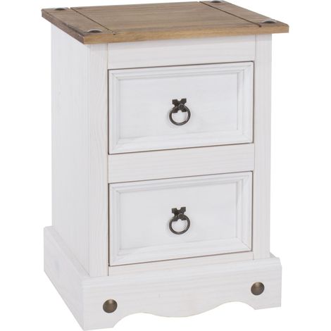 Corona 2 Drawer Petite Bedside Cabinet - Pine /Particle Board - 36 x 32 x 53.1 cm - White Wax/Antique Waxed Pine (1/5)