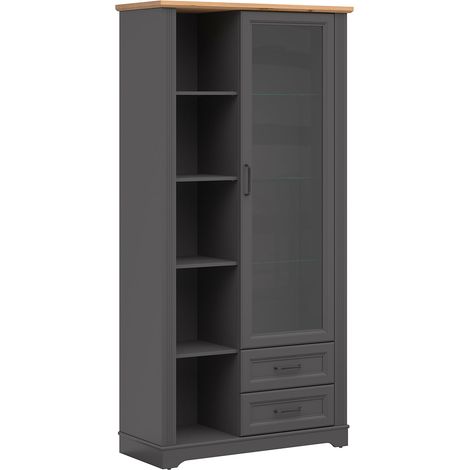 Vaisselier 1 porte 2 tiroirs Charlie Gris Anthracite (1/5)