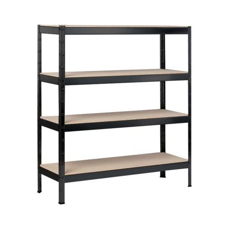 SCHULTE Regalwelt Schwerlastregal mit 4 Holzböden, 180x120x40 cm (HxBxT), Traglast pro Ebene ca. 150 Kg, schwarz-Struktur, Lagerregal, Kellerregal, Werkstattregal, Steckregal (1/3)