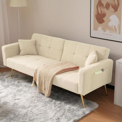 Schlafsofa Beige mit Schlaffunktion, verstellbarer Rückenlehne & Seitentaschen (1/5)