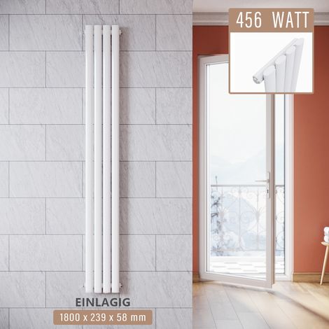 SONNI Design Paneelheizkörper Röhren 1800 x 239 mm Weiß Einlagig Badheizkörper Mittelanschluss Vertikal Röhren Heizkörper von ELEGANT (1/5)