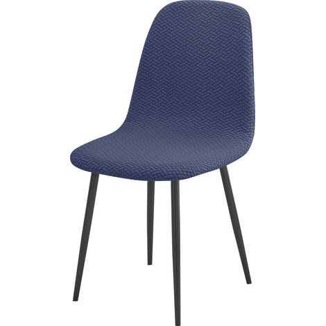 Housse de Chaise Scandinave Extensible Lot de 4 Lavable Universel Diagonale Bleu Marine (1/5)