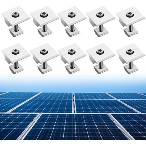 Lot de 10 Pinces Centrales de 30 mm en Alliage d'Aluminium en T Support de Montage avec 10 Vis M8 x 48 mm pour Panneau solaire photovoltaïque (1/5)