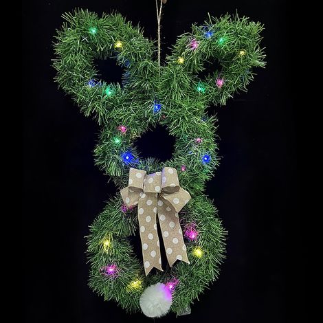 Guirlande De Porte De Pâques - Lapin En Tissu Avec Oreilles Et Queue - Pour Décoration Intérieure Et Extérieure - 30 Cm - 1 Pièce (1/5)