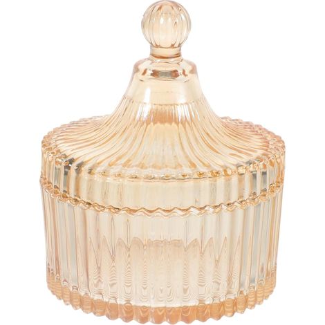 1 Pot En Verre Ambre, Large Ouverture, Couvercle Inclus, Rangement Cuisine Salle De Bain