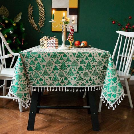 Nappe de Noël, nappe décorative pour la maison sur le thème de Noël, nappe verte (1/4)