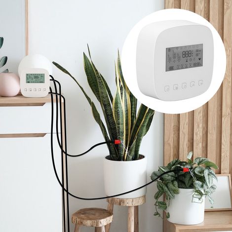 Minuteur d'arrosage intelligent pour maison connectée compatible WiFi avec application de chargement, système d'irrigation goutte à goutte automatique, interrupteur d'irrigation à double pompe, dispos (1/5)