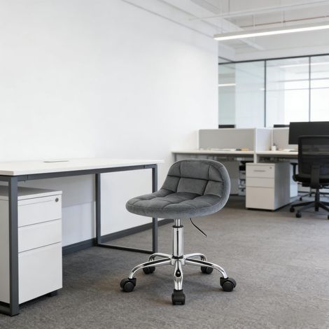 Silla de oficina 38x31x56.5-68 cm gris oscuro en terciopelo y metal con altura regulable y ruedas (1/5)