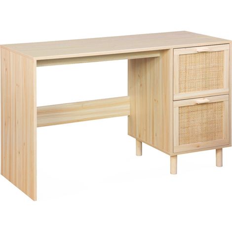sweeek - Schreibtisch mit Holzdekor und Rattan-Geflecht (1/5)