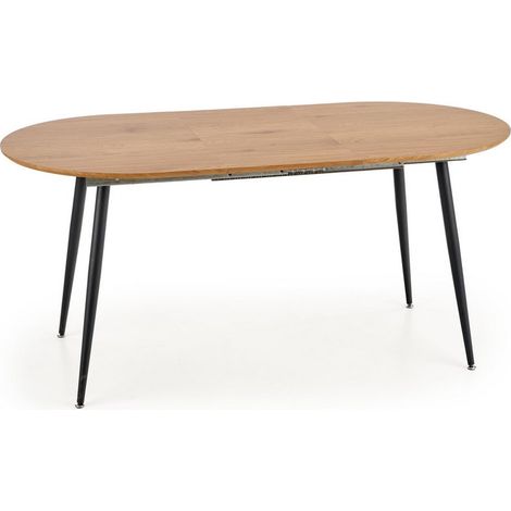 Table à manger extensible 120-160cm ovale avec plateau aspect chêne et pieds en acier noir Atlanta (1/5)