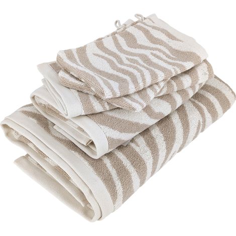 Parure de bain 4 pièces ZEBRA SOFT motif zèbre pur coton beige
