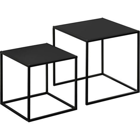 Table d'appoint, table basse, table gigogne, lot de 2, design moderne, structure en acier, noir, 40 x 40 x 40 cm (1/5)