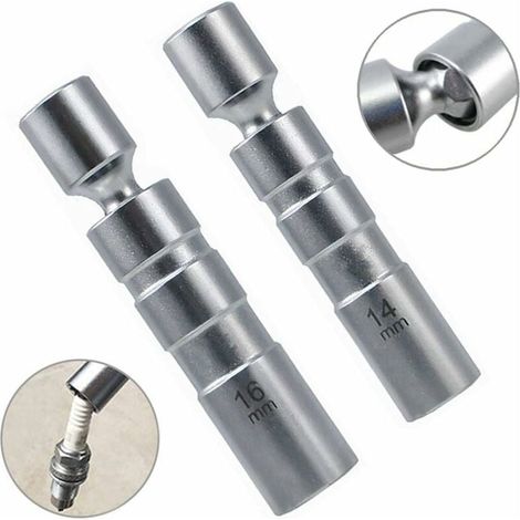 Lot de 2 clés à bougie d'allumage 14 mm, 16 mm, candélabres magnétiques à douze pointes Clé à bougie universelle flexible 3/8" Outil de démontage de clé à douille (court)-LIAIKI (1/5)