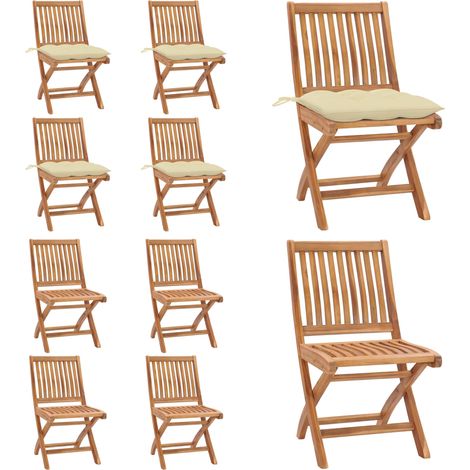 Sedie da Giardino Pieghevoli con Cuscini 4 pz Massello di Teak - Sedie pieghevoli - Cuscini per seduta