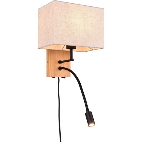 Applique c/paralume rettangolare, finitura naturale e bianco, H30 cm, Nilam (1/5)
