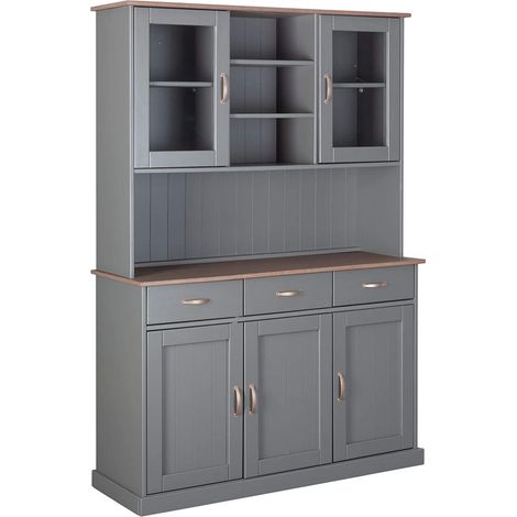 Credenza vetrina in legno massello 5 ante 3 cassetti cm 131 x 45 x 191 inter link luzerna - Inter Link