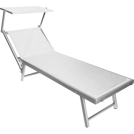 Marvin Lettino Mare Beach In Alluminio Prendisole Reclinabile Giardino Piscina Spiaggia Terrazzo Esterno Portatile Pieghevole Tettuccio Regolabile Bianco