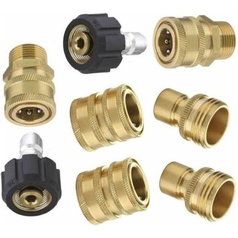Accessoires pour nettoyeurs haute pression, kit de raccords rapides pour tuyau haute pression, raccord rapide M22 3/8" vers 3/4", kit de 8 pièces (1/4)