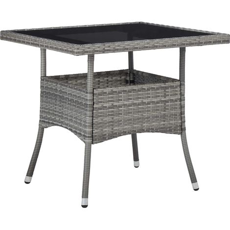 Garten-Esstisch Grau Poly Rattan und Glas