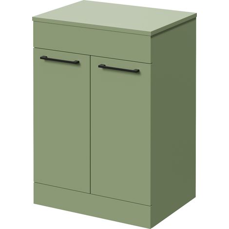 Napoli 460 Olive Green 600mm 2 Door Vanity Unit for Countertop Basins - 600mm - Matt Black 160mm Handle