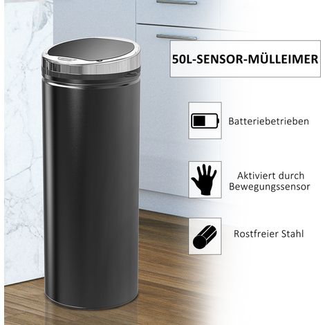 Poubelle automatique avec capteur de mouvement en acier inoxydable noir - 30,5 x 30,5 x 81,5 cm (1/4)