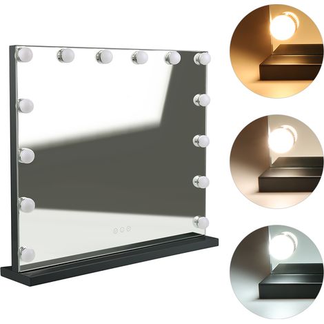Aqrau Miroir de Maquillage avec 14 Ampoules LED Réglable,Star Vision Miroir Maquillage Hollywood pour Coiffeuse,6252cm - BLANC