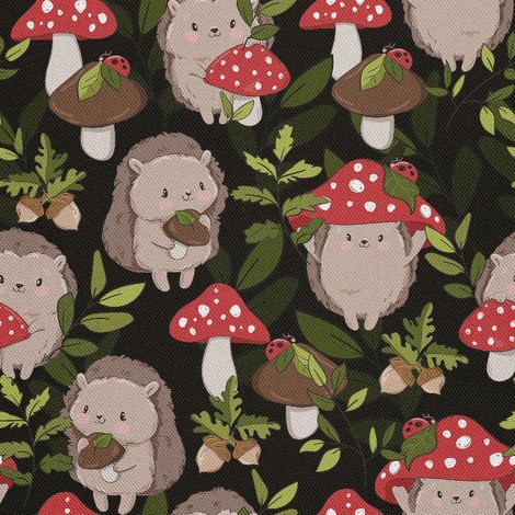 Outdoor dekostoffe oxford - Motiv Igel und Giftpilz im Wald (1/5)