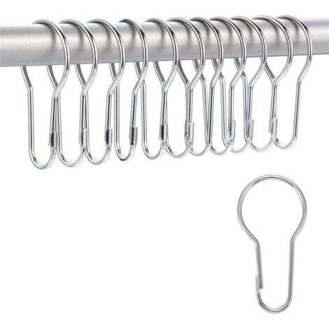 Lot de 12 crochets et anneaux de rideau de douche en métal - Glisse en douceur - Taille universelle - Résistant à la rouille - Accessoires de rideau de douche (1/4)
