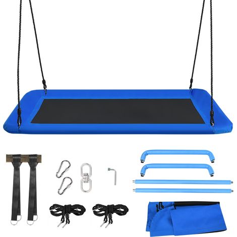 Altalena rettangolare per bambini con corde regolabili, Altalena struttura in acciaio per portico e cortile Blu (1/4)