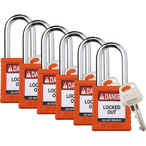 Lot de 6 cadenas de sécurité à clés différentes Orange 1 clé par serrure (1/5)