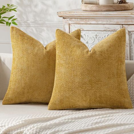 Khaki sofa cushion cover 45 x 45 cm, set of 2, made of thick needle-knitted chenille, ideal for the bedroom and living room (1/5)