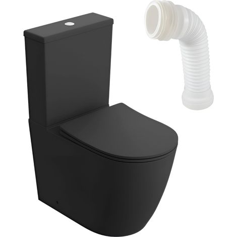 Lavita Nautilius Black WC à poser compact sans bride Pack WC compact complet  3/6l  + connecteur WC