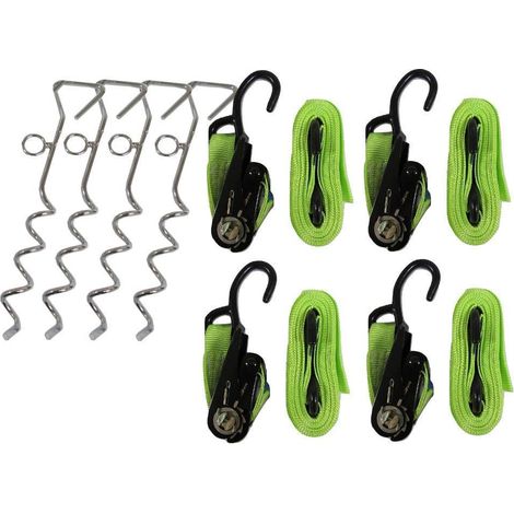 Universal Storm Strap Kit High Visibility - Tie Down Awning Tent Ratchet Straps and Marquee Stakes