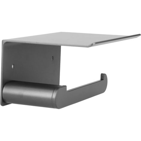 Porte-rouleau de toilette et support téléphone en aluminium spatial gris, large, avec boîte à mouchoirs et étagère de salle de bain, fixation par perçage. (1/5)