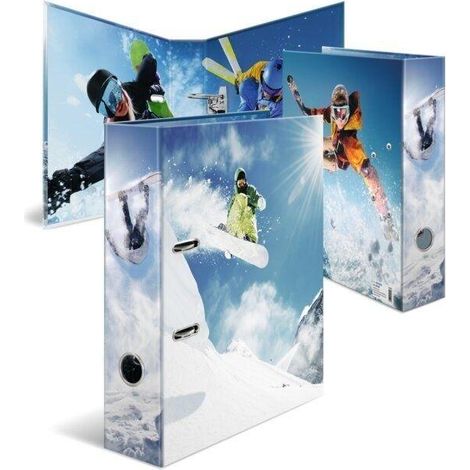 HERMA Archivador de palanca A4 para deportes de invierno, lomo de 70 mm, carpeta resistente con diseño deportivo, acabado brillante e impresión interior, carpeta de anillos para niños, carpeta de
