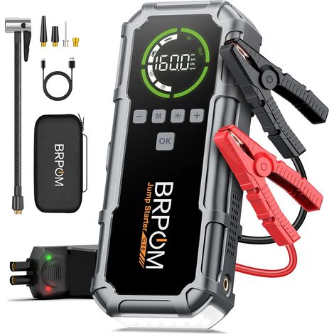 Booster Batterie avec Compresseur, 9000A Démarreur Batterie Voiture, 160PSI Gonfleur de Pneus, 12V Jump Starter, Tout Gaz ou 10L Diesel, Écran LCD, Eclairage de Secours, Banque d'alimentation (1/5)