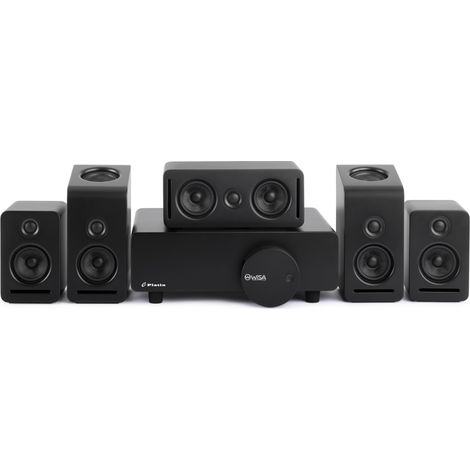 AMXCNOY Système de cinéma maison sans fil 5.1.2 Dolby Atmos – Monaco avec haut-parleurs orientés vers le haut, vrai son surround 360°, WISA Low Latence, grilles de protection amovibles, Noir