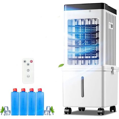 Refroidisseur d'air par évaporation 3 en 1 avec télécommande, ventilateur et climatiseur portable à 3 vitesses, minuterie 7,5 h, réservoir d'eau de 15 L, 4 bacs à glaçons et roulettes (1/5)