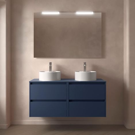 Meubles de salle de bains NOJA 1200 4 tiroirs BLUE SATIN + plan vasque (1/2)