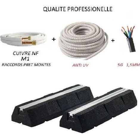 Rodrigas – Pack raccordement climatiseur 10 mètres 1/4 3/8 – Liaison frigorifique isolée avec écrous anti uv – Câble isolé 5g 1.5mm – Tuyau condensat traité anti uv