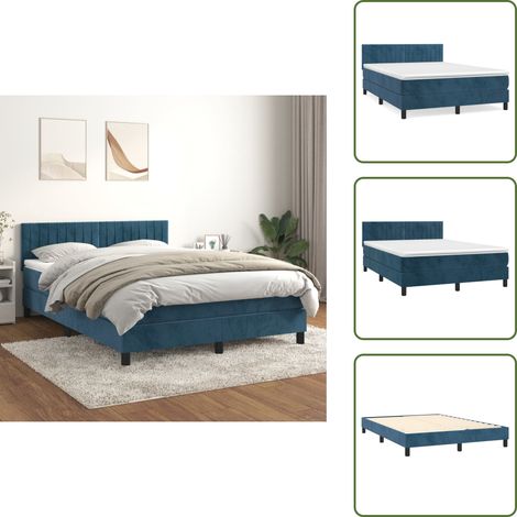 Boxspringbett mit Matratze Dunkelblau 140x200 cm Samt - Samtbett - Boxspringbett - Doppelbett - Bettenrahmen - Luxusbett (1/5)