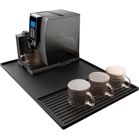 Tapis Machine a Café, 60 x 40 cm Grand Tapis Cafetiere en Silicone avec Tapis Egouttoir Vaisselle Silicone détachable 40 x 19 cm, Accessoires de Bar à café, Noir (1/5)