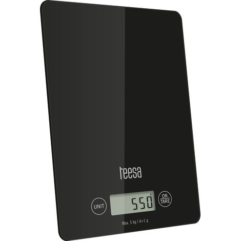 Bilancia elettronica da cucina, in vetro, per uso domestico, nera, Teesa, tara, 5 kg (1/5)